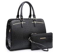 Ensemble de 2 sacs à main pour femme avec 3 compartiments, 4-Autruche Noir, Medium