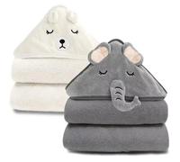 Ensemble de 2 serviettes de bain pour bébé - Serviette de bain à capuche pour bébé - 80×80cm - Polaire extra douce - Absorbante