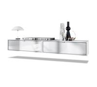 Ensemble de 2 set meuble TV Lana 100 murale lowboard 100 x 29 x 37 cm, caisson en Blanc mat, façades en Blanc haute brillance