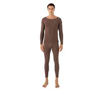 Ensemble de 2 sous-vêtements respirants pour homme - Pour l'automne et l'hiver - Confortables - Couleur unie - Haut et pantalon chauds - Grande taille, café, M