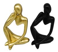 Ensemble de 2 Statues de philosophes Sculpture Abstraite Polyvalente Décoration de Salon contemporaine Statue esthétique Moderne Finition Or et Noir Idéal pour Le Salon, la Chambre à Coucher