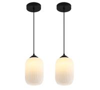 Ensemble de 2 suspensions dorées Style Moderne du Milieu du siècle, en Verre Blanc côtelé et luminaires en Laiton Vintage, idéales pour Un îlot de Cuisine, Une Salle à Manger ou Une (5.5"x7.9")