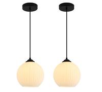 Ensemble de 2 suspensions dorées Style Moderne du Milieu du siècle, en Verre Blanc côtelé et luminaires en Laiton Vintage, idéales pour Un îlot de Cuisine, Une Salle à Manger ou Une (7.9"x7.5")