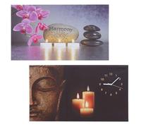 Ensemble de 2 tableaux LED tableau lumineux sur toile tableau mural minuterie Bouddha/Harmonie horloge murale 70x40cm 04_0000454