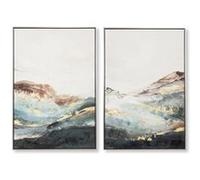 Ensemble de 2 tableaux peinture à l'huile sur toile, peinte murale avec cadre noir - Longueur 120 x Profondeur 4 x Hauteur 90 cm - -