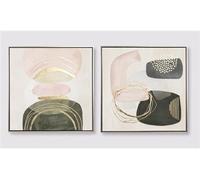 Ensemble de 2 tableaux peinture à l'huile sur toile, peinte murale avec cadre noir - Longueur 120 x Profondeur 5 x Hauteur 60 cm - PEGANE - Noir