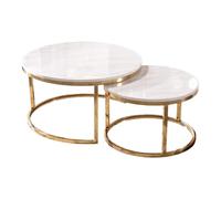 Ensemble de 2 Tables Basses avec tiroirs de Rangement, Aspect marbre Ardoise, Structure en métal, multifonctionnelles, for Salon et Chambre.(Gold Frame+Black+White)