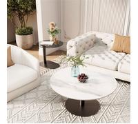 Ensemble de 2 Tables Basses Gigognes de salon - UNHO - Rond - Gris / Blanc - 80x38.5 / 50x45cm