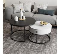 Ensemble de 2 tables basses gigognes modernes de 24 pouces, tables d'appoint rondes avec tiroir de rangement, finition en marbre et base en métal pour les petits espaces, décoration de salon