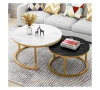 Ensemble de 2 Tables Basses gigognes Rondes Modernes Effet marbre, idéales comme Table d'appoint, Table Basse ou Table de Cocktail for Le Salon, Le Bureau ou la Maison.(B,70cm/28inch)