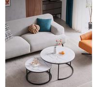 Ensemble de 2 tables basses gigognes rondes modernes pour salon, chambre à coucher, balcon et bureau. Décoration élégante et polyvalente pour n'importe quel espace. Parfait pour les petites zones