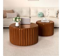 Ensemble de 2 Tables Basses gigognes Rondes, Style Moderne Artisanal, Forme cylindrique cannelée, idéales pour Le Salon ou comme Table d'appoint pour Chambre ou Balcon,I
