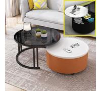 Ensemble De 2 Tables Basses Gigognes, Table Basse Ronde Moderne avec Rangement Industriel, Table D’appoint Gigogne pour Les Petits Espaces, Tables D’appoint Empilables AV, Black-leg-14