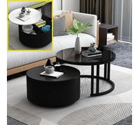 Ensemble De 2 Tables Basses Gigognes, Table Basse Ronde Moderne avec Rangement Industriel, Table D’appoint Gigogne pour Les Petits Espaces, Tables D’appoint Empilables AV, Black-Leg-7