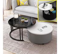 Ensemble De 2 Tables Basses Gigognes, Table Basse Ronde Moderne avec Rangement Industriel, Table D’appoint Gigogne pour Les Petits Espaces, Tables D’appoint Empilables AV, Black-leg-17