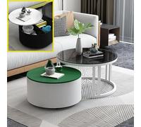 Ensemble De 2 Tables Basses Gigognes, Table Basse Ronde Moderne avec Rangement Industriel, Table D’appoint Gigogne pour Les Petits Espaces, Tables D’appoint Empilables AV, White-leg-11