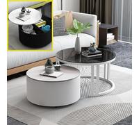 Ensemble De 2 Tables Basses Gigognes, Table Basse Ronde Moderne avec Rangement Industriel, Table D’appoint Gigogne pour Les Petits Espaces, Tables D’appoint Empilables AV, White-Leg-1