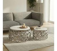 Ensemble de 2 tables basses marbre métal rond table de salon d'appoint gigogne