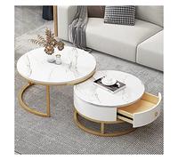Ensemble de 2 tables basses rondes avec tiroirs, ensemble de tables d'appoint de salon, table basse de salon avec texture ardoise-marbre, cadre en métal, table à thé moderne pour chambre à coucher, me