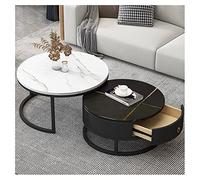 Ensemble de 2 tables basses rondes avec tiroirs, ensemble de tables d'appoint de salon, table basse de salon avec texture ardoise-marbre, cadre en métal, table à thé moderne pour chambre à coucher, me
