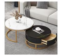 Ensemble de 2 tables basses rondes avec tiroirs, ensemble de tables d'appoint de salon, table basse de salon avec texture ardoise-marbre, cadre en métal, table à thé moderne pour chambre à coucher, me