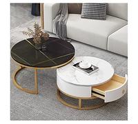 Ensemble de 2 tables basses rondes avec tiroirs, ensemble de tables d'appoint de salon, table basse de salon avec texture ardoise-marbre, cadre en métal, table à thé moderne pour chambre à coucher, me