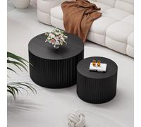 Ensemble de 2 Tables Basses Rondes gigognes, Tables Basses empilables Rondes en Bois, Ensembles de Tables d'appoint et de Chevet pour Petits espaces de Salon,C