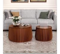 Ensemble de 2 Tables Basses Rondes gigognes, Tables Basses Rondes gigognes Modernes pour Salon, Tables d'appoint en Bois en Forme de Tambour, Gain de Place,K