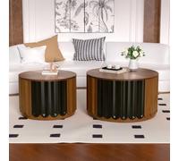 Ensemble de 2 Tables Basses Rondes gigognes, Tables Basses Rondes gigognes Modernes pour Salon, Tables d'appoint en Bois en Forme de Tambour, Gain de Place,J