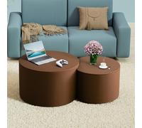 Ensemble de 2 Tables Basses Rondes gigognes, Tables Basses Rondes gigognes Modernes pour Salon, Tables d'appoint en Bois en Forme de Tambour, Gain de Place,G