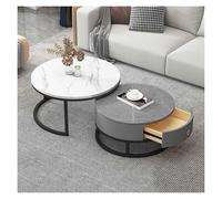 Ensemble de 2 Tables Basses Rondes Modernes avec Table d'appoint gigogne, Aspect marbre Ardoise, Structure en métal, idéales for Le Salon et la Chambre.(E,70 * 50cm/27.5 * 19.6in)