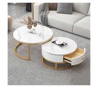 Ensemble de 2 Tables Basses Rondes Modernes avec tiroir de Rangement, Aspect marbre Ardoise, Tables d'appoint gigognes for Salon ou Chambre.(8,80 * 60cm/31.4 * 23.6in)