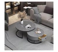 Ensemble de 2 Tables Basses Rondes Modernes avec tiroir de Rangement, Aspect marbre Ardoise, Tables d'appoint gigognes for Salon ou Chambre.(7,70 * 50cm/27.5 * 19.6in)