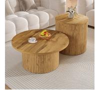 Ensemble de 2 Tables Basses Rondes - Novélys - Design Japandi Naturel - Rangement Intégré - Finition Bois