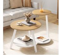 Ensemble de 2 tables basses rondes, tables basses gigognes avec table d'appoint en forme de C,beige