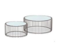 Ensemble de 2 tables basses rondes Universe Verre Blanc et Métal Taupe