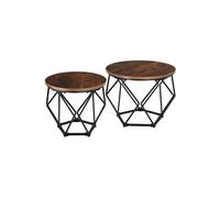 Table basse - TECTAKE - Lot de 2 tables rondes BENHAM en bois et acier en forme de diamant - Bois foncé