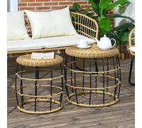 Ensemble de 2 tables d'appoint en rotin Outsunny empilables pour espace extérieur balcon terrasse kaki design compact
