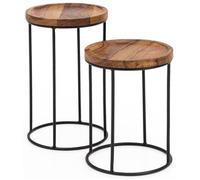 Ensemble de 2 tables de chevet en bois Sheesham et métal - WOHNLING