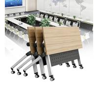 Ensemble de 2 tables de conférence pliantes à plateau rabattable, table de réunion mobile à roulettes, bureau d'ordinateur portable, tables de formation rectangulaires modernes(A,120*50*75cm)