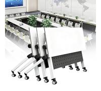 Ensemble de 2 tables de conférence pliantes à plateau rabattable, table de réunion mobile à roulettes, bureau d'ordinateur portable, tables de formation rectangulaires modernes(B,120*60*75cm)