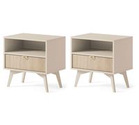 Ensemble De 2 Tables De Nuit Forest 54x38x54cm Beige Herringbone Skandi