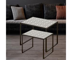 Ensemble de 2 tables de salon Beistell, ornements de motifs noir et blanc Boltze 7406100