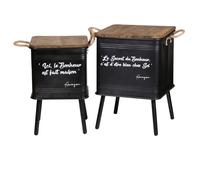 Ensemble de 2 tables noires en métal style industriel avec anse en corde. Collection HAPPINESS
