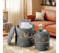 Ensemble de 2 tabourets avec espace de rangement, tabouret avec espace de rangement, tabouret de maquillage, pouf ottomane, ottomane, tabouret ronde en velours bouclé avec espace de rangement pour tab