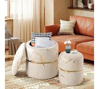 Ensemble de 2 tabourets avec espace de rangement, tabouret avec espace de rangement, tabouret de maquillage, pouf ottoman, ottoman, tabouret ronde en velours bouclé avec espace de rangement pour table