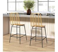 Ensemble de 2 tabourets de bar avec fauteuils de bar arrière en design boho,rattan PE,avec appuie-pieds,42,5x52x102 cm,jaune + noir