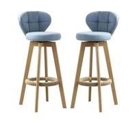 Ensemble de 2 tabourets de Bar/Cuisine Breakfast Swivel Barstol, Gris en Bois/Bleu/Vert Coton en Lin Bas et Repose-Pieds (65/75 cm) Blue,Sitting High 65cm
