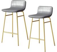 Ensemble de 2 tabourets de Bar en Cuir PU, tabourets de comptoir, tabourets de Bar Modernes avec Dossier Bas et Pieds en métal doré, chaises de Cuisine pour pub ou café. (Gray,65cm)