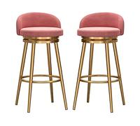 Ensemble de 2 tabourets de bar en velours rose avec dossier bas pivotant et repose-pieds doré pour cuisine, salle à manger, maison, bar 75 cm de hauteur
